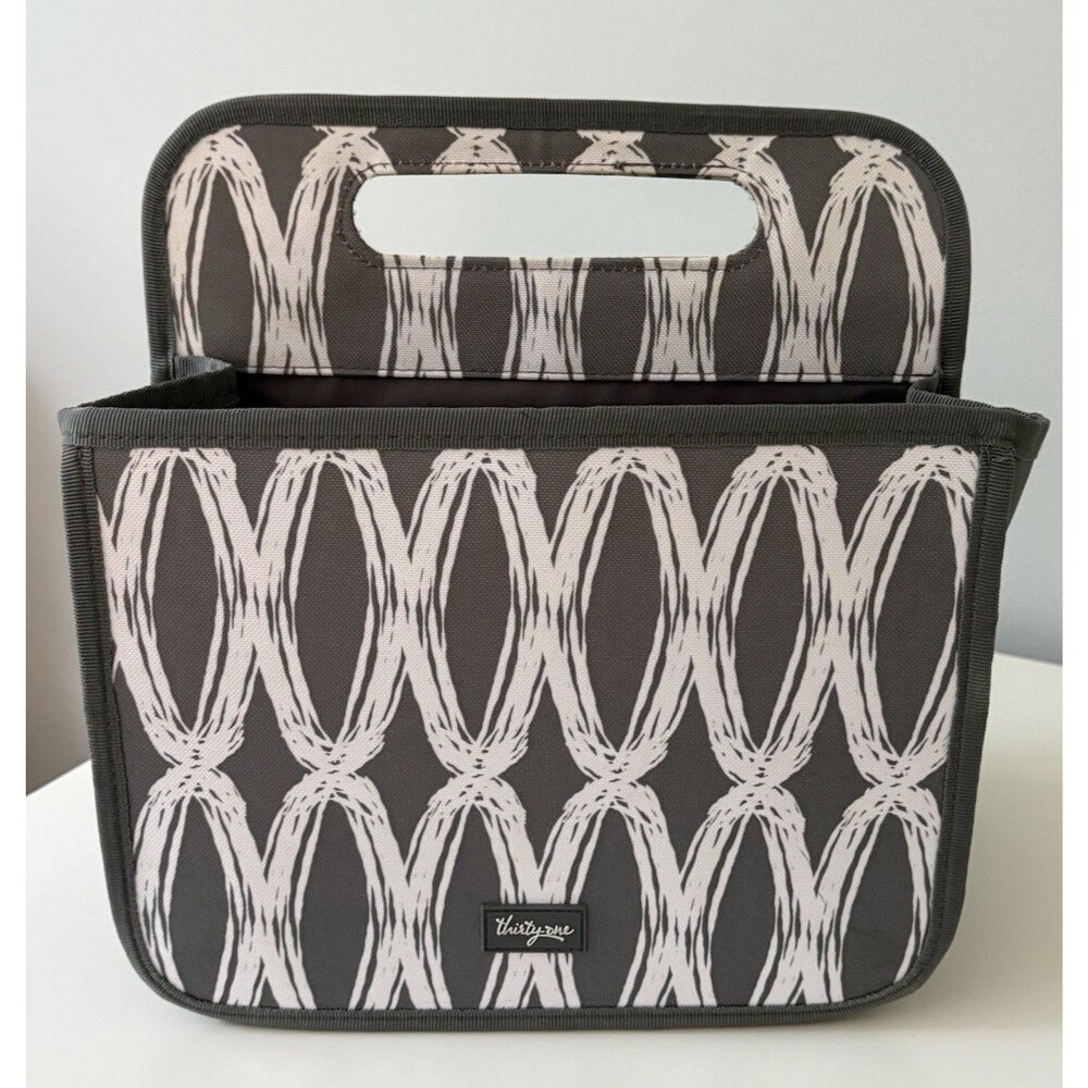 Thirty One Double Duty Caddy Gray and White Charcoal Links Mesh Pockets Handle